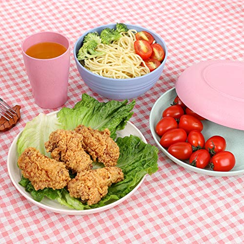 Kids Wheat Straw Dinnerware Sets, Microwave Safe Wheat Straw Plates And Bowls Sets 12Pcs Unbreakable Dishwasher Eco Friendly Colourful #TOP7
