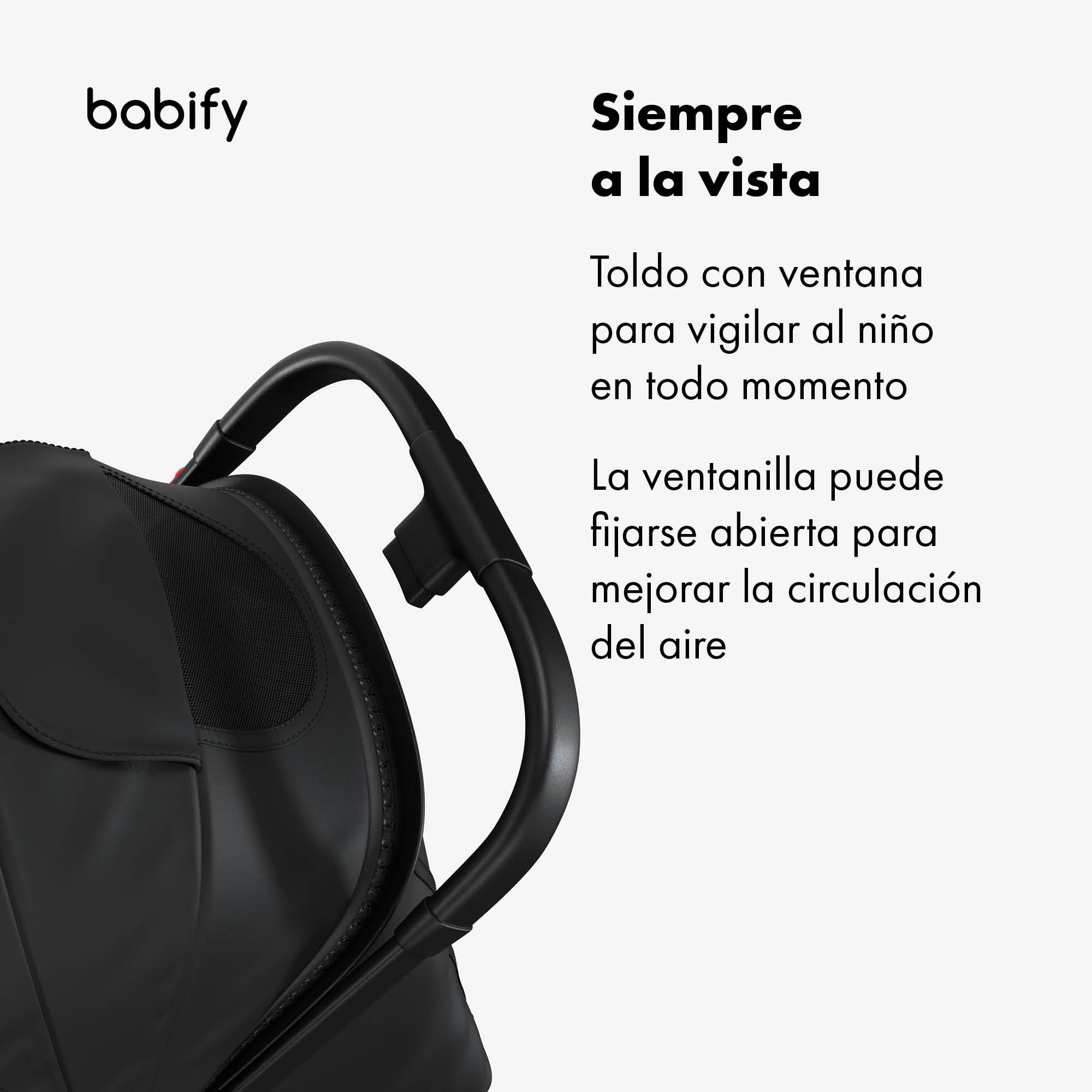 Babify Carrito Bebe Urban Ease - Desde Nacimiento a 4 Años (22 kg), Plegado con Una Mano, Reclinable, Reposapiés Ajustable, Revestimiento Extraíble, Cesta, Capota con Ventana, Silla Ligera, Negro