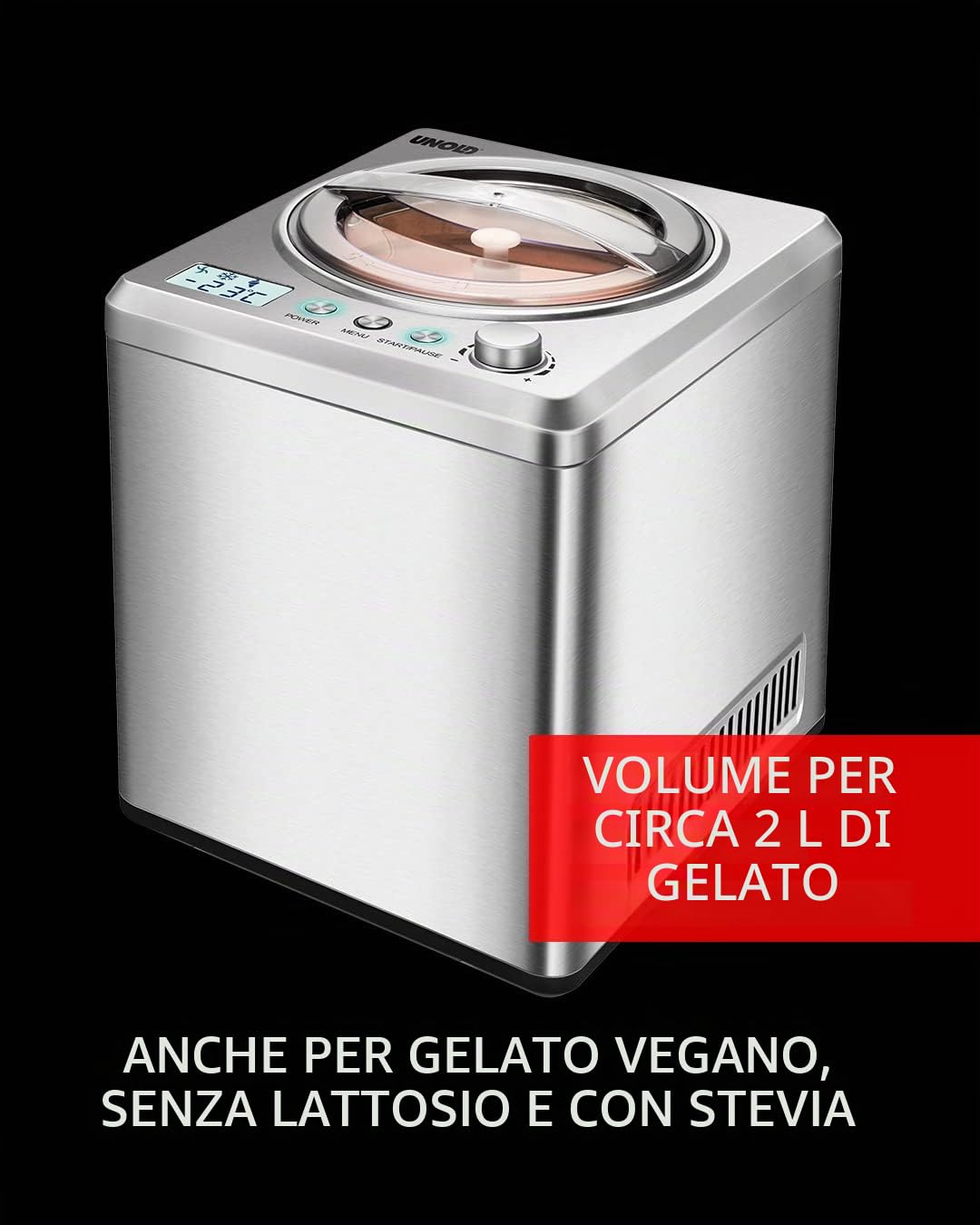 UNOLD 48872 MÁQUINA DE HELADOS CREMOSOS 2L 180W ACERO INOXIDABLE