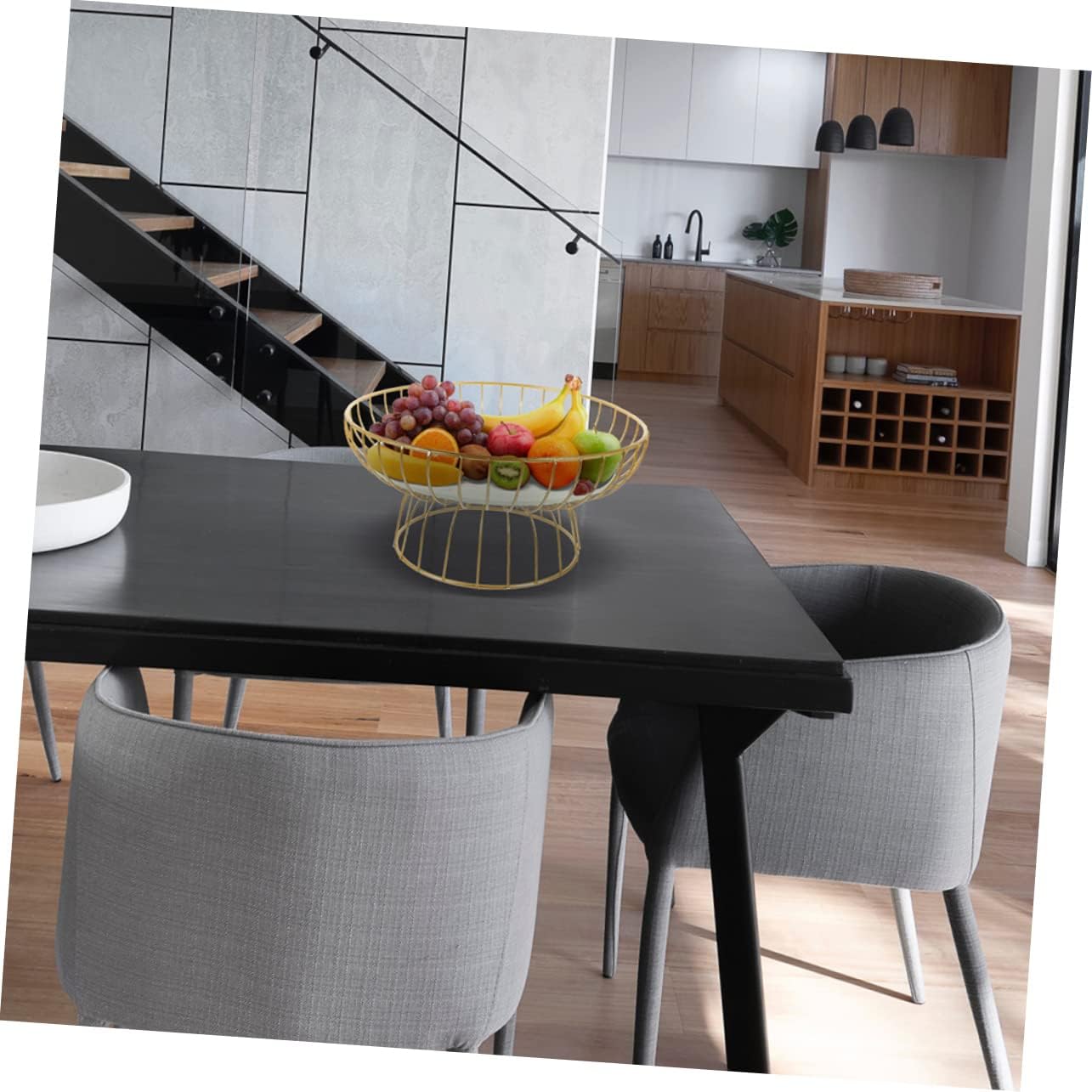 Elegant High Foot Fruit Bowl Modern Metal Wire Dessert Serving Plate for Snacks Appetizers Fruit Display Large White Glass Decorative Storage Basket for Home Kitchen