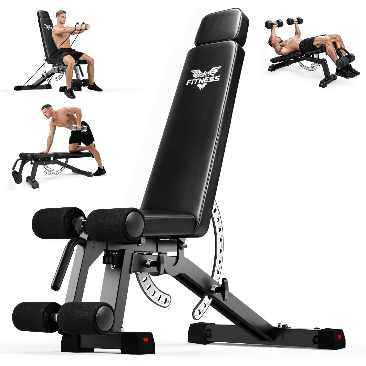 Banco de pesas ajustable, multifuncional para fitness en casa, capacidad de carga de 800 kg, banco de entrenamiento con respaldo ajustable de 14 posiciones, asiento ajustable de 7 posiciones