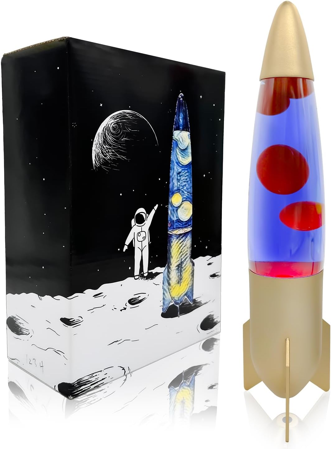 Liquid Motion Lamps: 16 Inch Rocket Shape Lamps with Purple Liquid and Red Wax, Vintage Style Liquid Motion Lamps, Gift for Boys and Girls, Gift for Adults, Multiple Color Options - Color: Gold