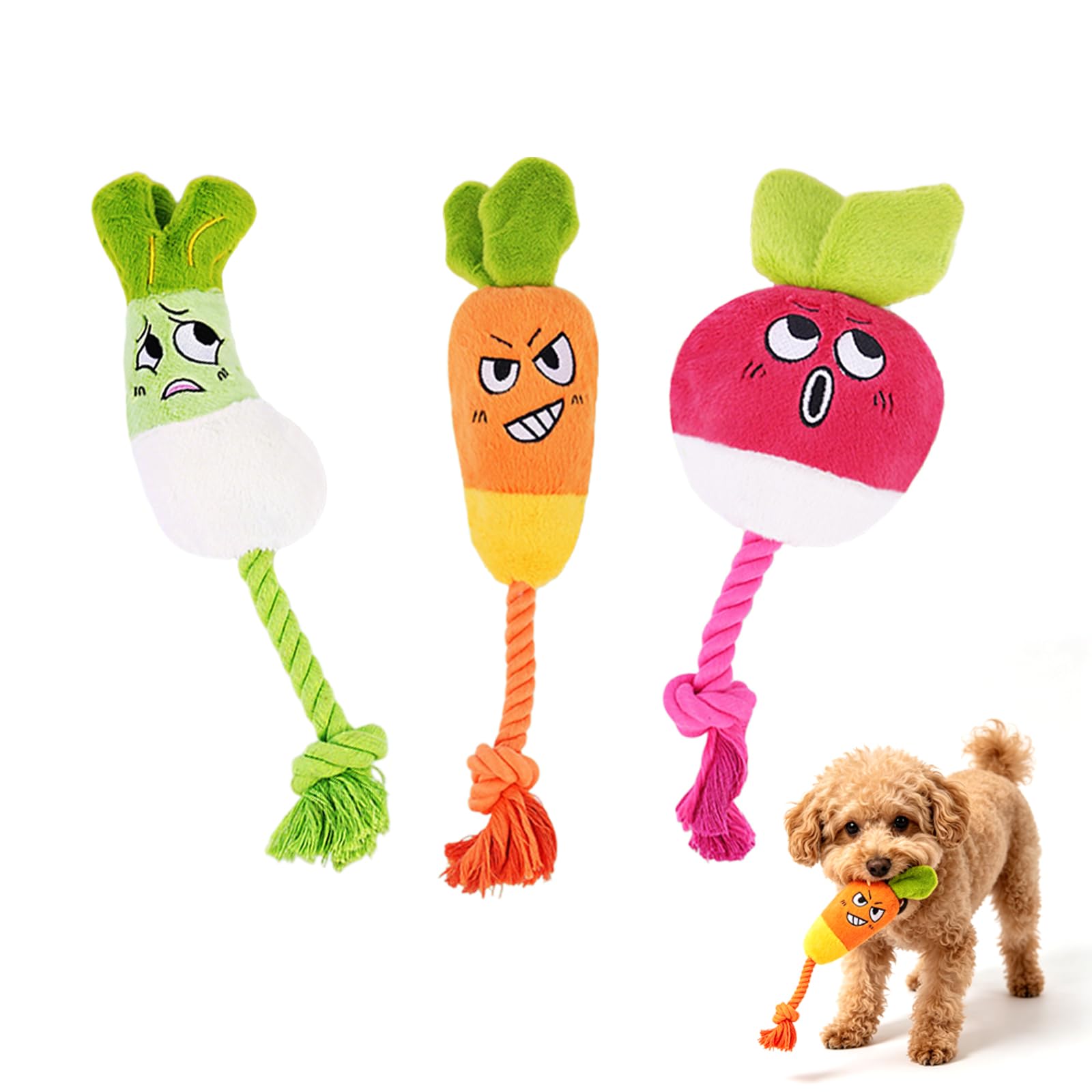Confezione da 3 giocattoli da masticare per cani che scricchiolano per masticatori aggressivi, giocattoli di peluche con nodi, tiro alla fune interattivo, cura dei denti e delle gengive per
