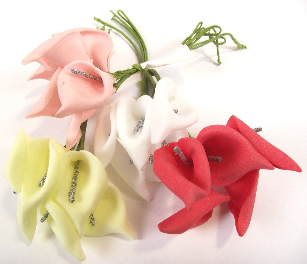 Meena Supplies Bunch of 12 Small Glitter Stamen Foam Cala Lilies Pink - Artificial Flowers