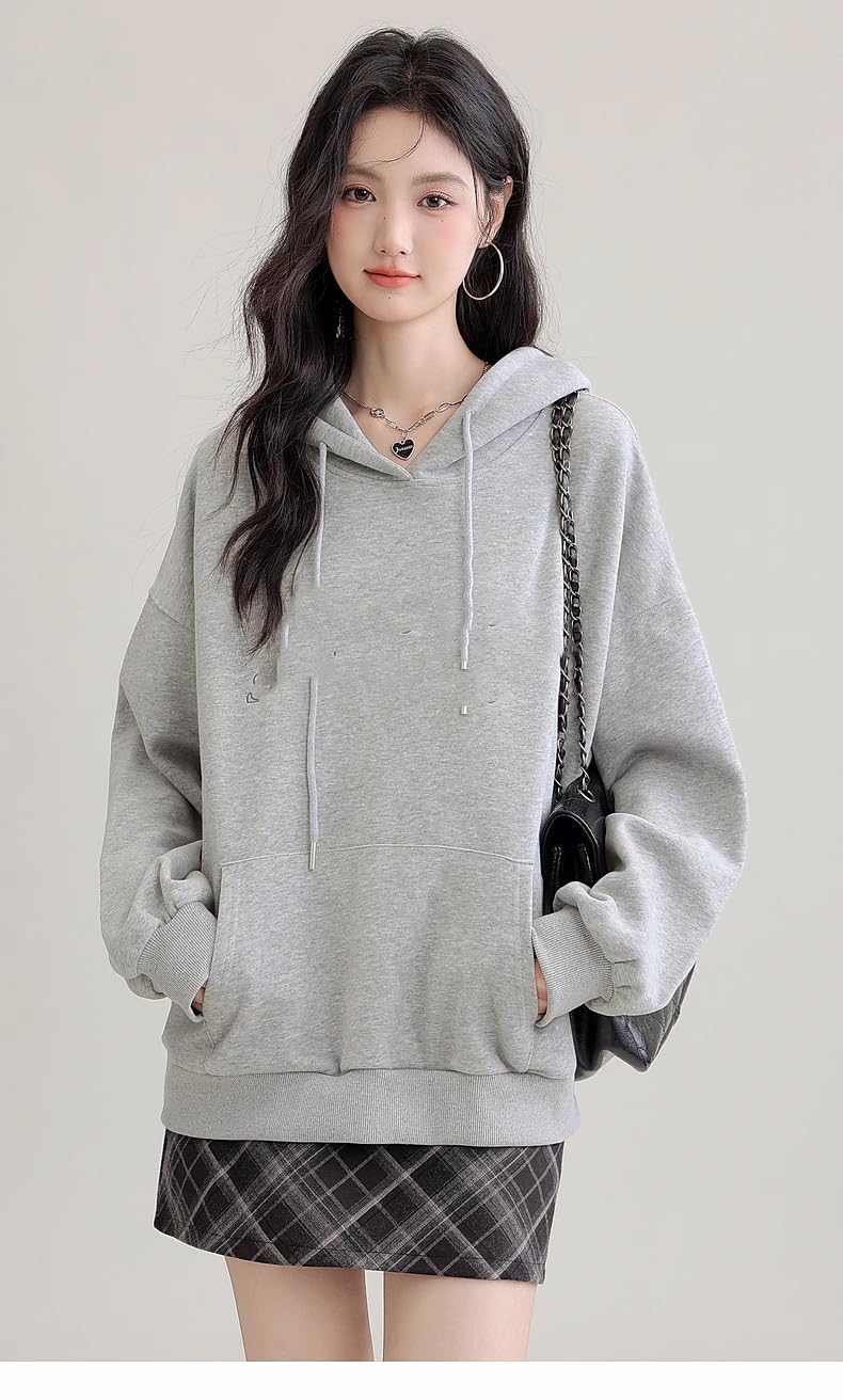 Sudadera Vintage para Mujer, con Capucha, Forrada de Felpa, Estilo Callejero