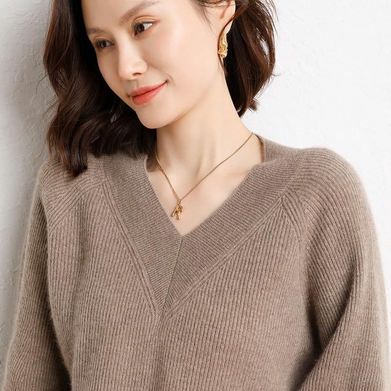 Women's Cashmere and Merino Wool Blend V Neck Sweater Lightweight Knit Sweater4