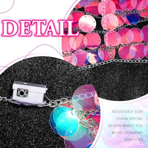 REETAN Light Up Sequin Chain Skirt Sparkly Rave Body Accessories for Women4