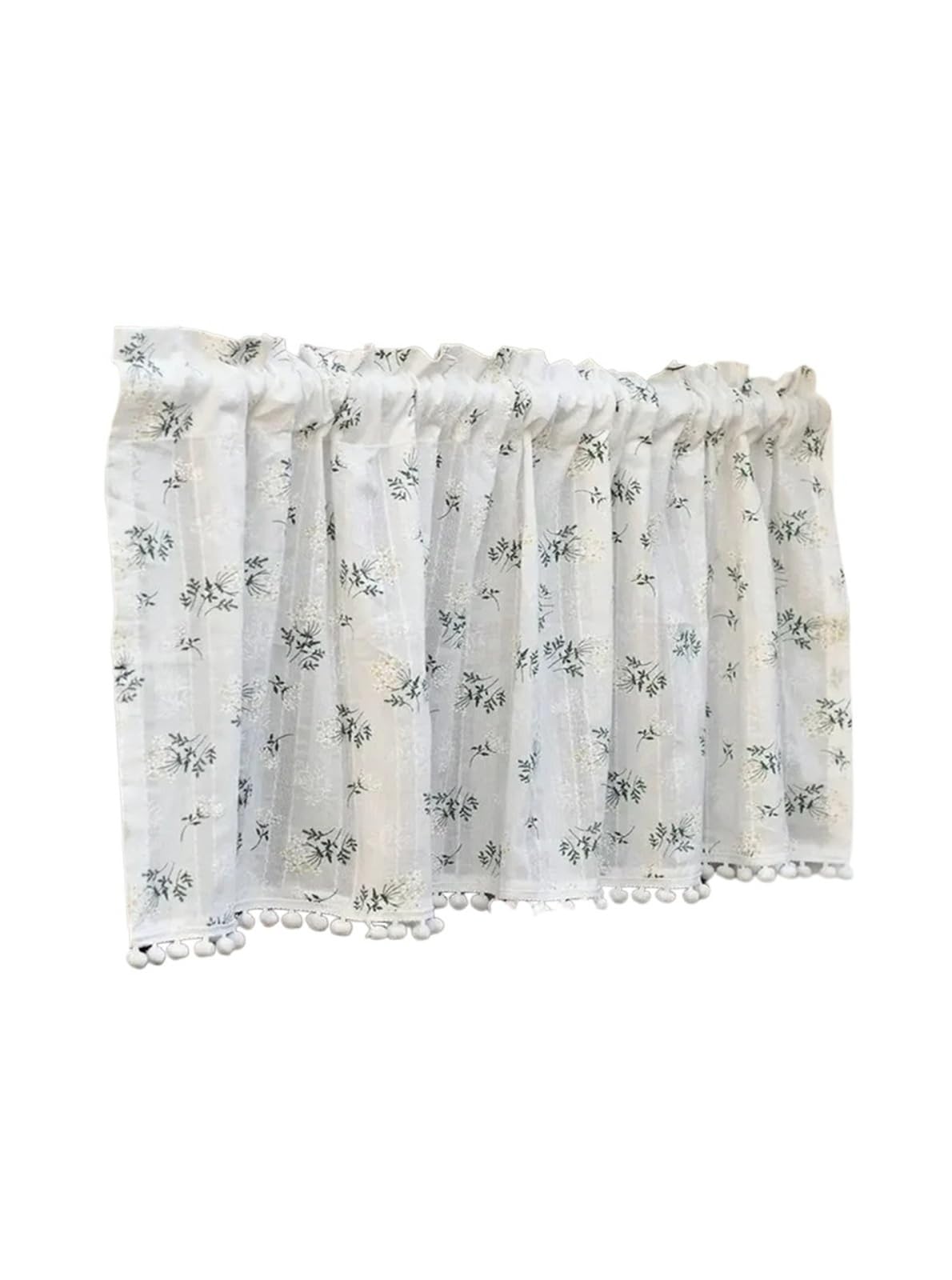 Cortinas de bolsillo con borlas florales para ventana y armario de cocina, pack de 2 unidades