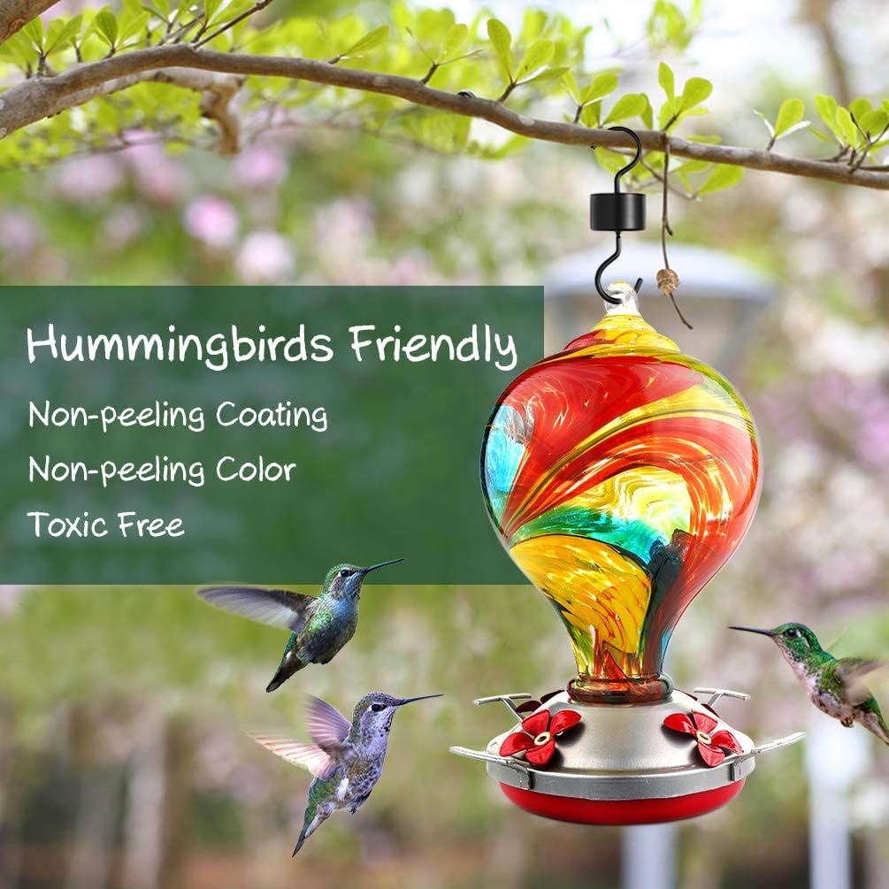 Muse Garden Hummingbird Feeder for Outdoors, Hand Blown Glass, 32 Ounces, Containing Ant Moat, Carnival : Patio, Lawn & Garden