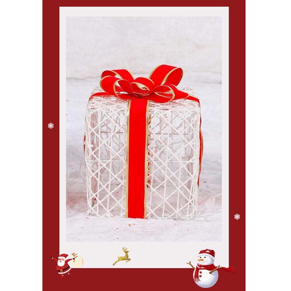 Cajas de regalo para Navidad, Juego de 3 cajas de regalo LED con iluminación decorativa navideña, hierro con lazo, juego de paquetes navideños cálidos(Silver)