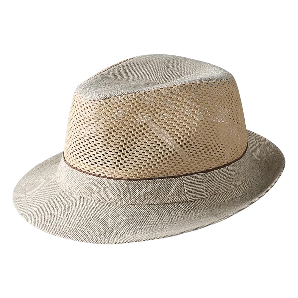 haozaikeji Sombrero de Panamá para hombre, sombrero Fedora Trilby, sombrero de verano, sombrero de playa hueco, sombrero de jazz enrollable, sombrero de ala corta, sombrero clásico de gángster de Panamá,