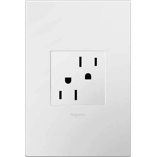 Legrand adorne ARTR152W4WP-12PK - Toma de corriente 15A resistente a manipulaciones con placa de pared a juego (paquete de 12, acabado blanco