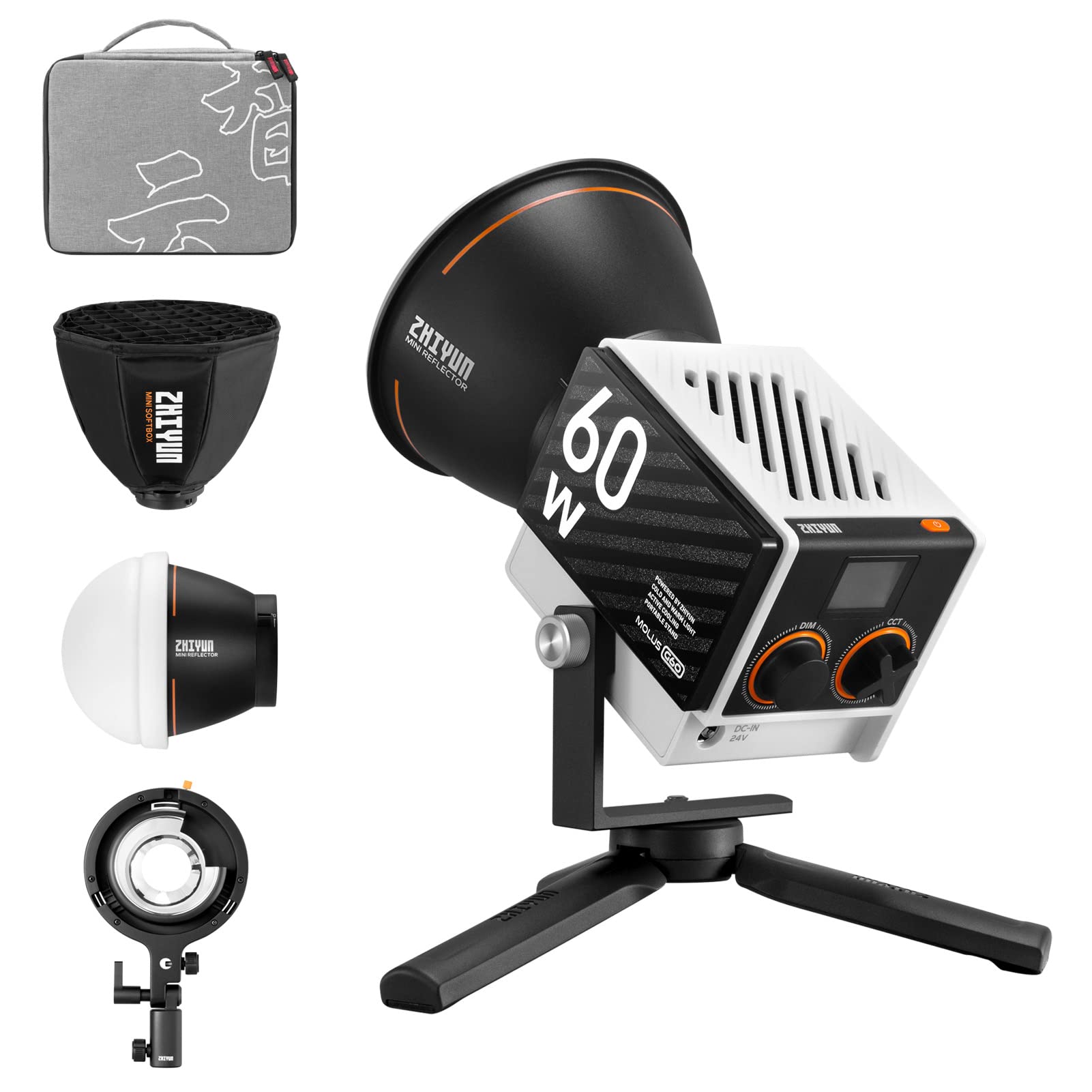 ZHIYUNG60 Combo MOLUS LED Video Continuous Lighting Dimmable 2700K-6500K Studio Photography Light Supports APP Control with Bowens Mount Adapter