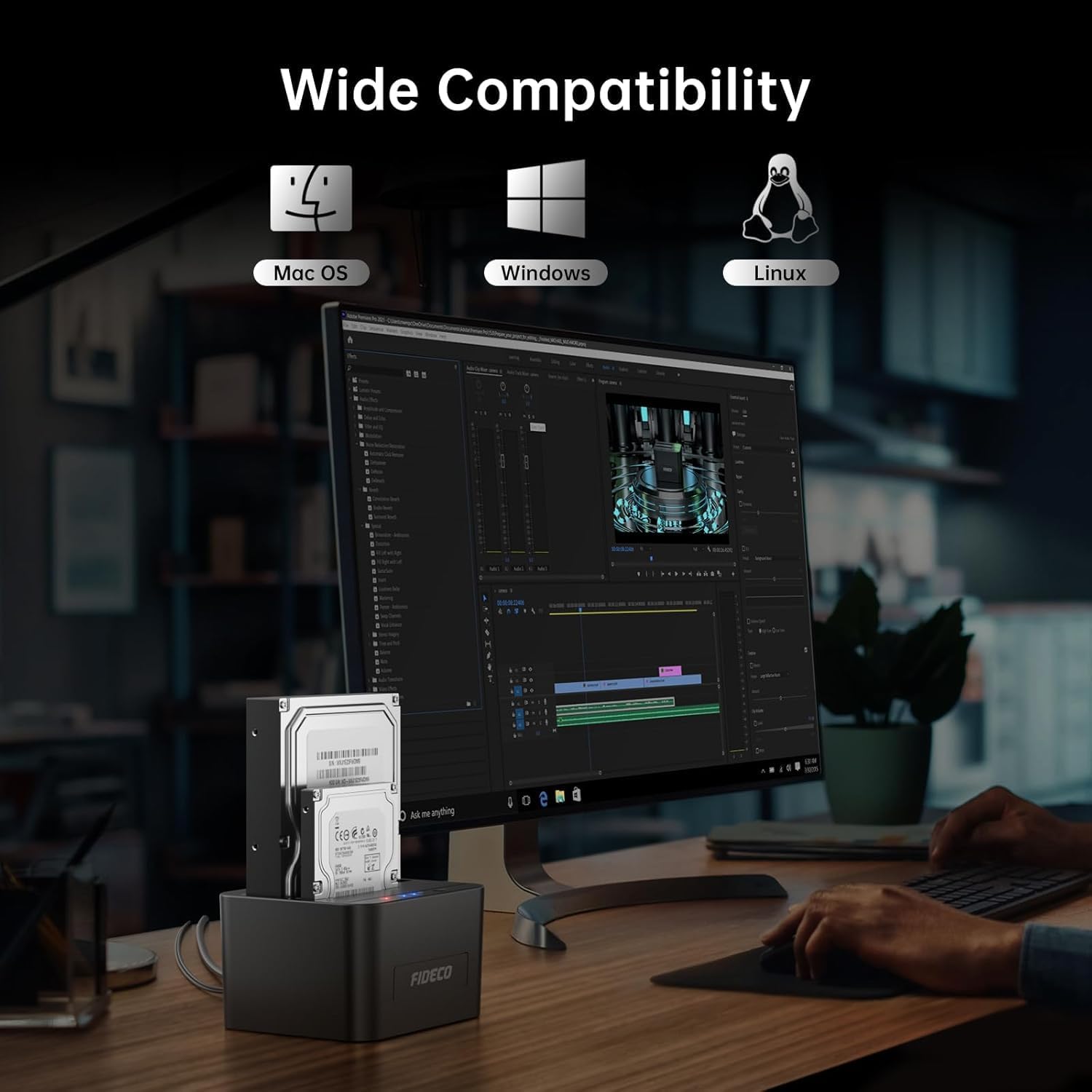 FIDECO External Hard Drive Docking Station, Hard Drive Dock for 2.5 and 3.5 inch SATA HDD SSD, HDD Docking Station with Dual Bay, USB 3.0 Hard Drive Reader, Support Offline Clone and UASP - Image 6