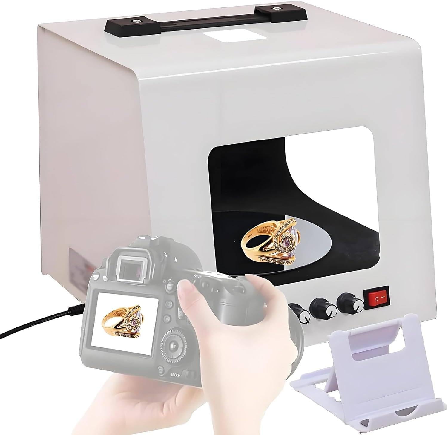 Zestaw Light Box Fotografii Biżuterii, Light Box Zdjęć Biżuterii, Namiot Studyjny Zdjęć Biżuterii Z Softboxem, Temperatura Barw 3000K-5500K, Uchwyt Na Telefon, Fotografii I Wideo Biżuterii TB200