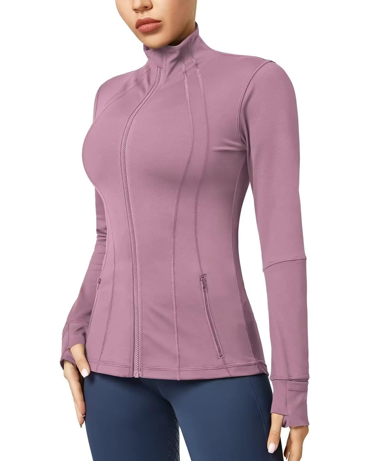 Women's Slim Fit Running Jackets - Long Sleeves Athletic Workout Gym Tops with Back Mesh Vent & Thumb Holes