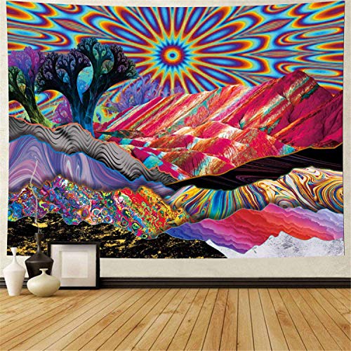 ZCOINS Psychedelic Tapestry Trippy Mountain Sun Tapestry Hippie Abstract Trees Weed Tapestry Colorful