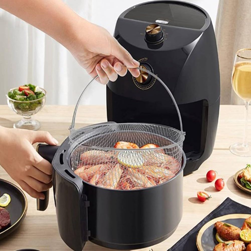 Scopri nuove ricette con i nostri cestini di ricambio per friggitrice ad aria, confezione da due accessori in rete per un facile utilizzo