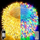 Ollny Lichterkette Außen - 40M 400 LED Lichterkette Weihnachtsbaum Warmweiß und Bunt Strombetrieben mit Fernbedienung - 8 Modi Weihnachtsbeleuchtung Außen Dimmbar für Weihnachtsdeko Innen Balkon