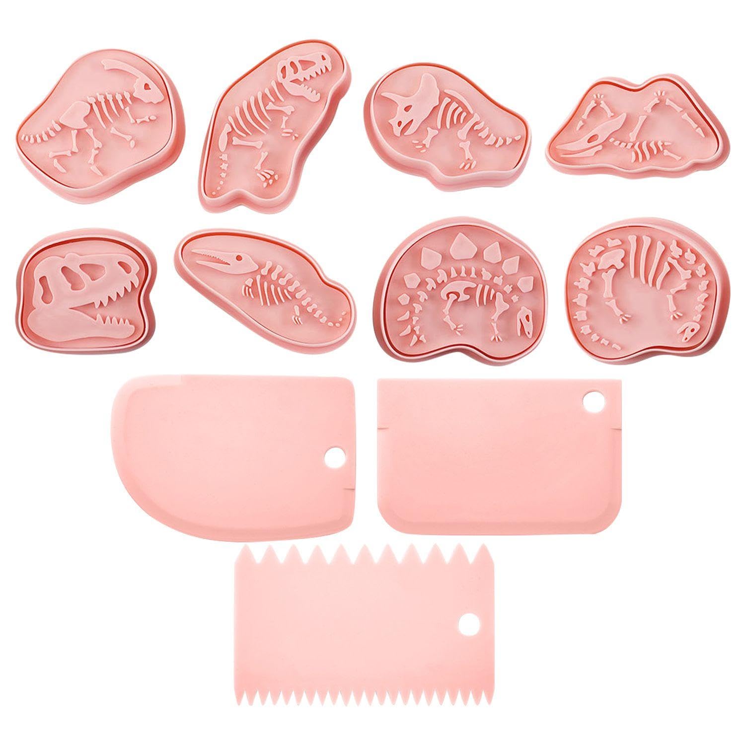 EJUFNS 8 Pieces Of Dinosaur Molds And 3 Pieces Of Scrapers, 3D Seal Molds, Cream Scrapers, Baking Tools, Suitable For Biscuits, Chocolate, Candy.