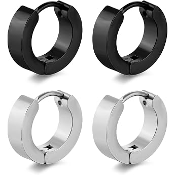 2 Pairs Stainless Steel Black Silver Matte Men's / Women's Earrings 4 mm / 9 mm Classic Hoop Earrings Black and Silver