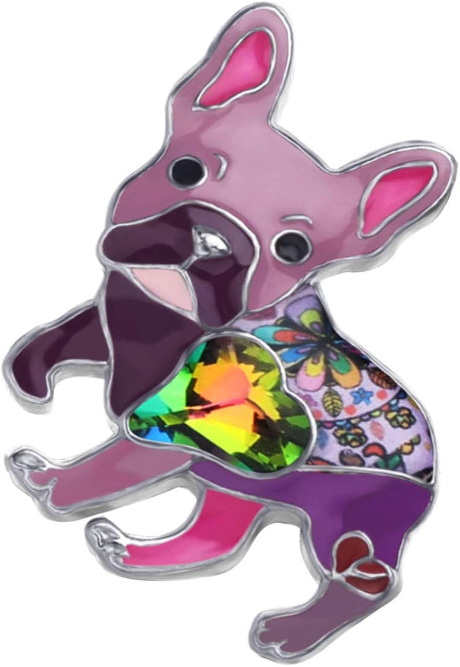 Bonsny Enamel Alloy Rhinestone French Bulldog Brooches Pin Jewelry For Women Girls Novelty Gift Charms (Purple) - Image 3