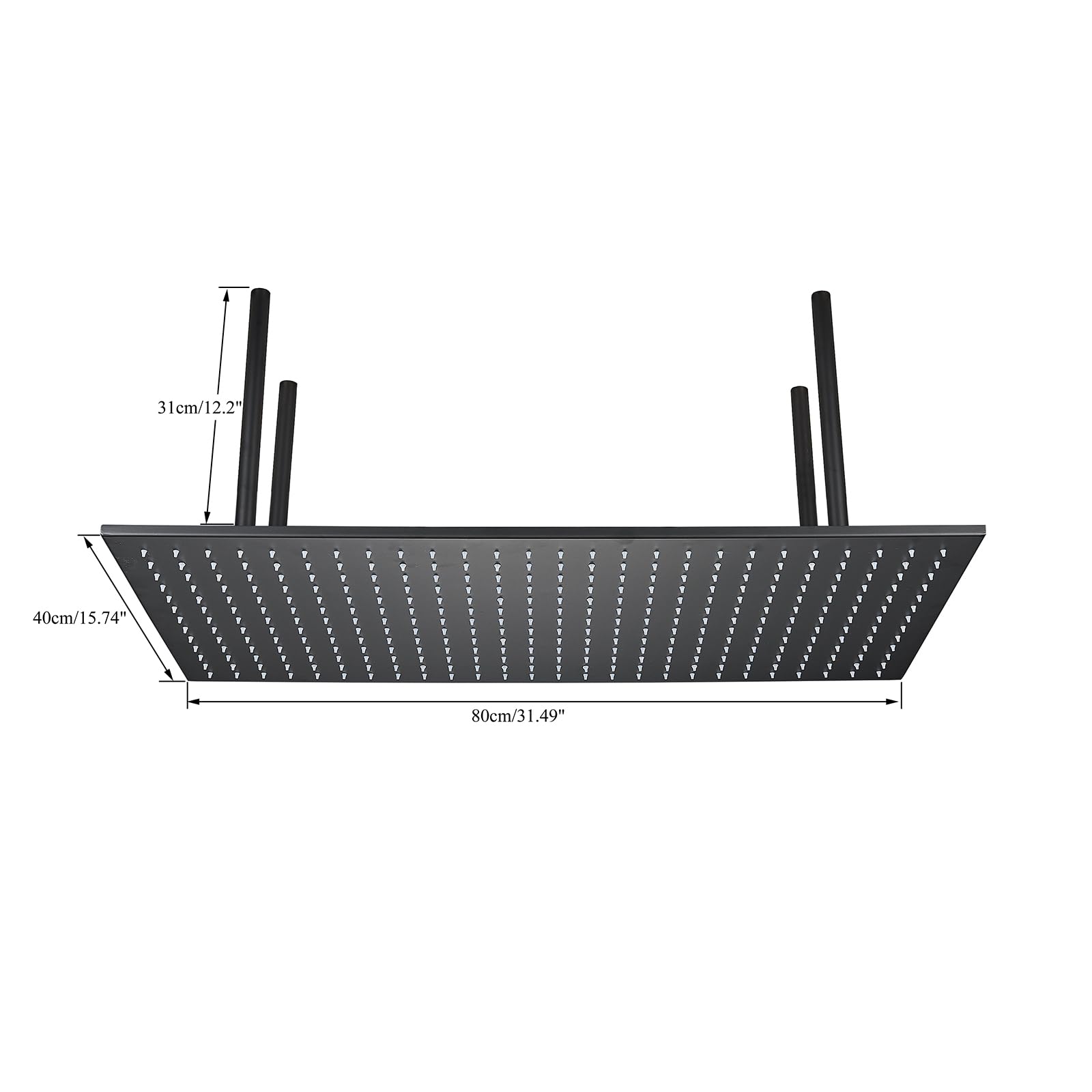 Cabezal de Ducha de Lluvia Fijo JUNSHENG, Cabezal de Ducha de Lluvia Cuadrado con LED, Ducha de Lluvia Negra (40X80cm)
