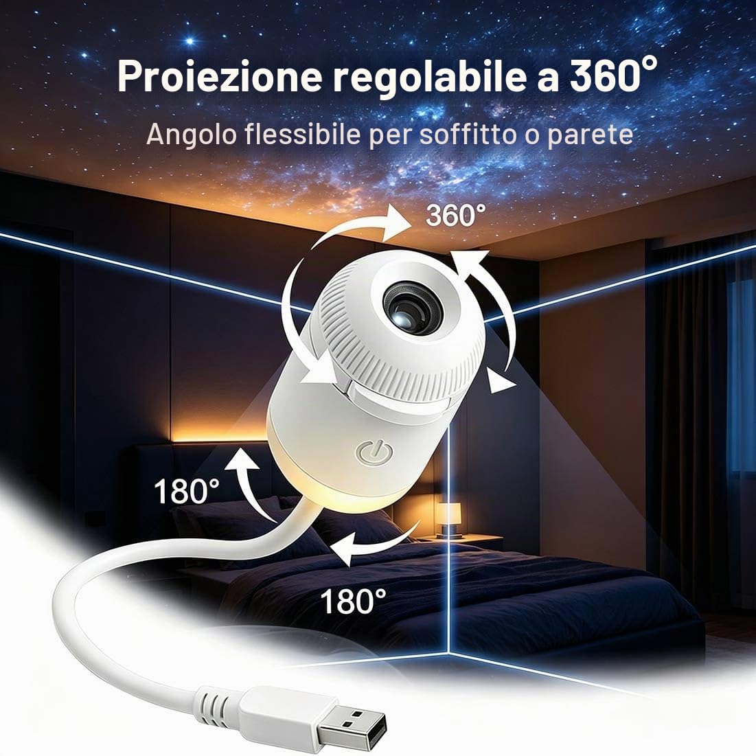 Proiettore galassia 2 in 1 con luce notturna, con 3/6/12 pellicole scorrevoli, per luce portatile USB con cielo stellato, rotazione a 360°, con luminosità dimmerabile per camera da letto. (12pcs)