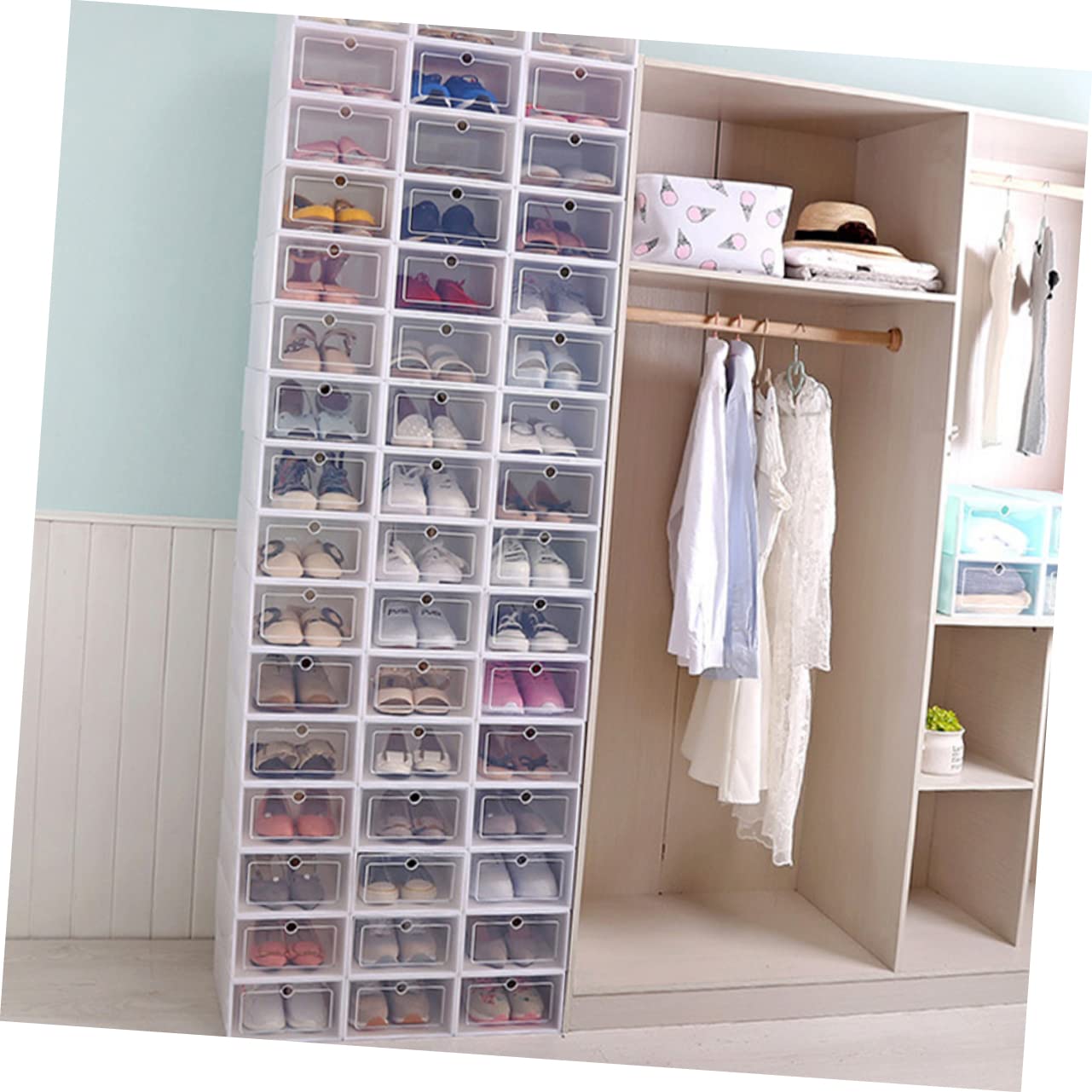 Alipis Caja de Zapatos Apilable Transparente Gruesa 30 Piezas PP L