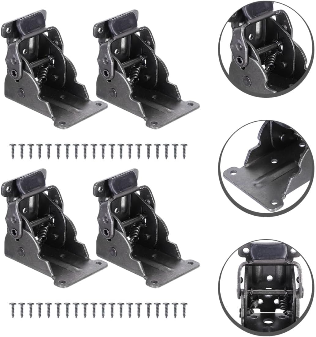 Cabilock 4pcs 90 Degree Locking Folding Hinges Foldable Table and Chair Leg Brackets with Black Copper Finish and Screws for Rv, Furniture, and Folding Table Support