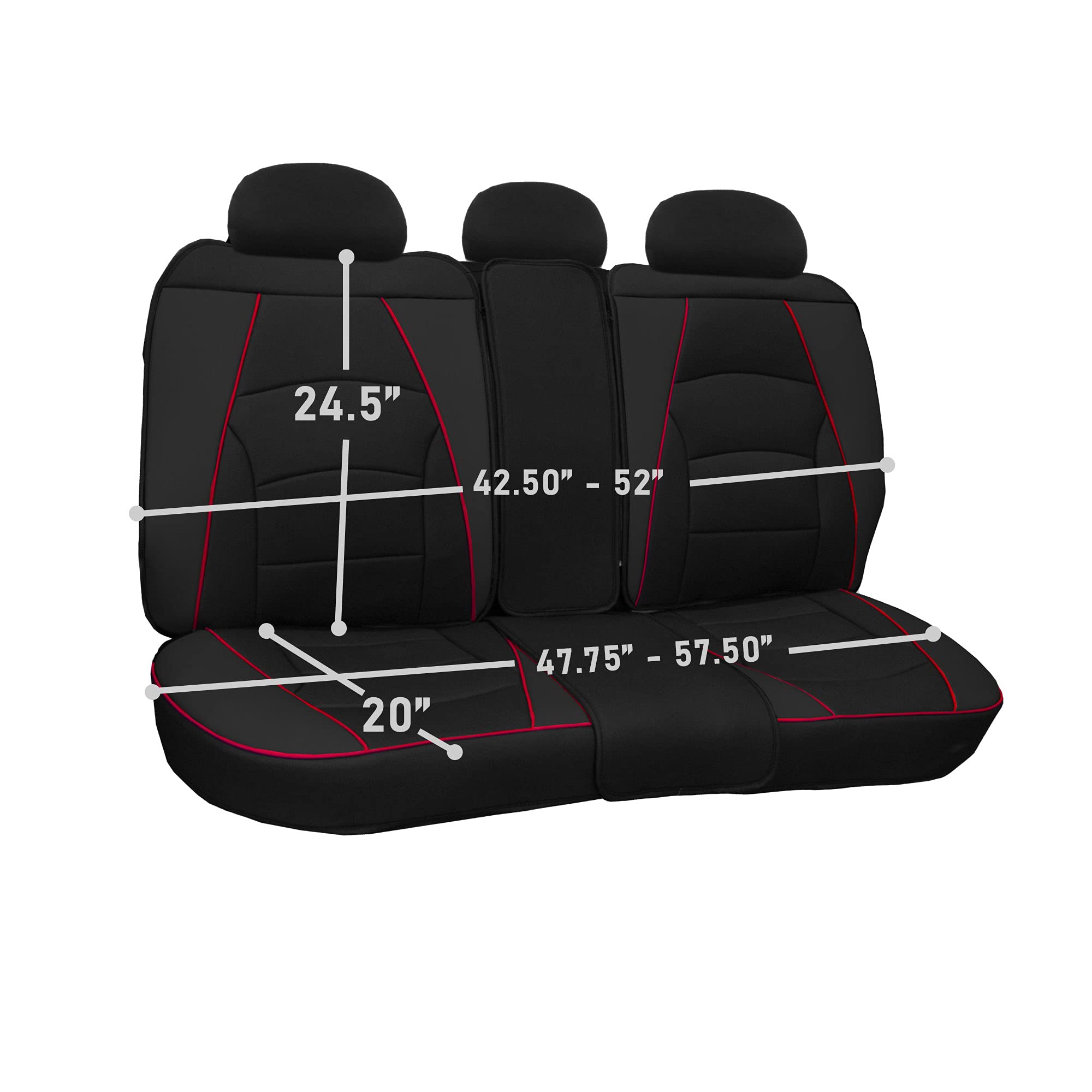 FH Group Ultra Comfort Highest Grade Faux Leather Full Set Car Seat Cushions– Universal Fit for Cars Trucks & SUVs (Black Red Trim)