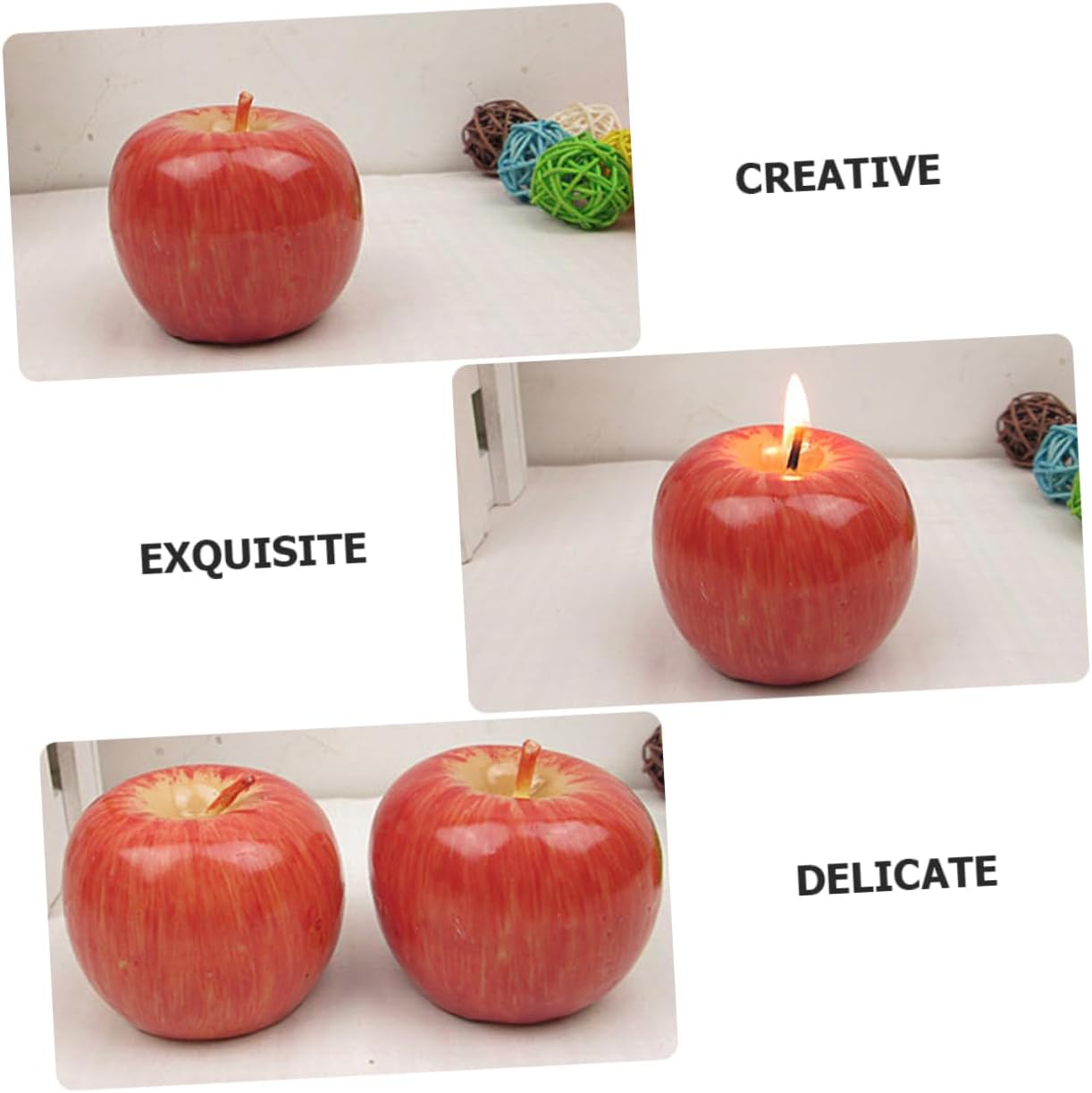 Xmas Artificial Apple Wax Candle Decoration 2pcs for Christmas