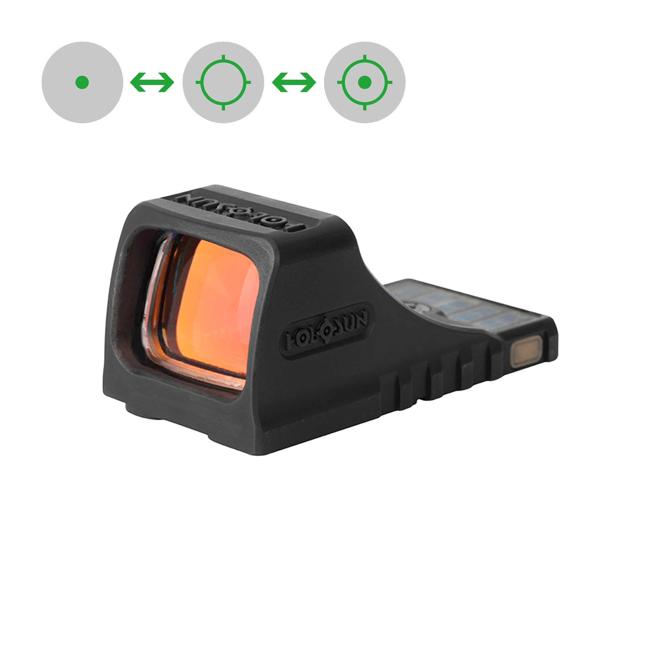 Holosun SCS-MOS-GR 70154184 Visière réfléchissante ouverte + point 2MOA interchangeable, 32MOA, cercle de réticule cellule solaire, noir, chasse, tir sportif, airsoft tactique, mini