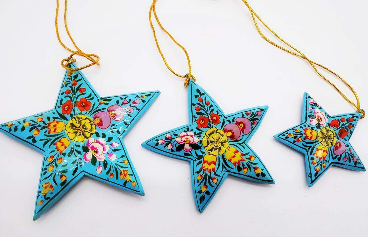 Baba Art and Crafts Handmade Christmas Ornaments Handmade Christmas Baubles Handmade Paper Mache Shatterproof Handcrafted Indian Perfect Hanging Items (1 Moon and 1 Star Set) - Image 5 thumbnail