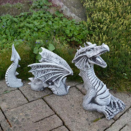 Owill Large Gothic Dragon Statue Garden Decor - The Dragon of Castle Moat Lawn Statue, Garden Sculptures & Statues, Dragon Lawn Ornaments Decorations for Garden Patio Yard (Grey)