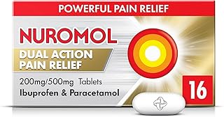 Nuromol Dual Action Ibuprofen Paracetamol Tablets, 16 Count - Strong Painkillers for Joint, Period, Back Pain & Fever Relief