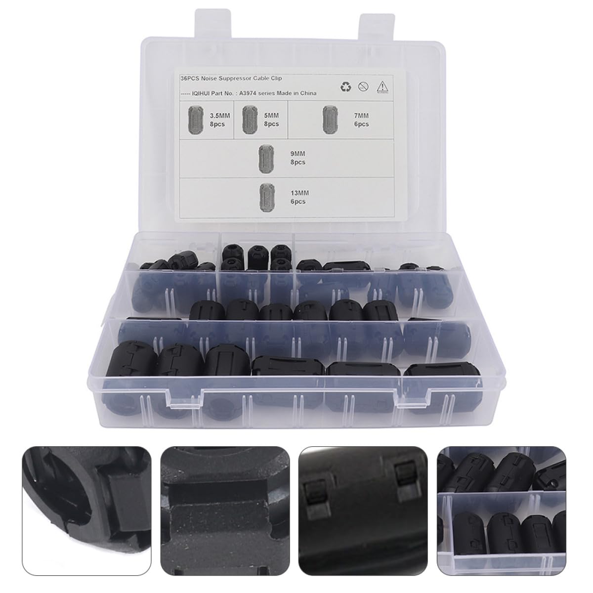 SHERCHPRY 36pezzi Anelli di Ferrite Rimovibili con Clip per Filtro Disturbi Cavo Alimentazione Riduzione Interferenze Elettromagnetiche per Uso Domestico