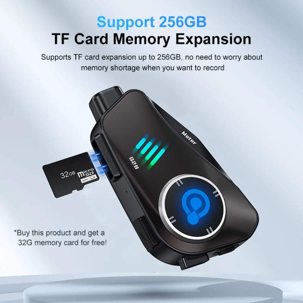 Telecamera per casco da moto con auricolare Bluetooth, registratore HD 1080P, grandangolo 120° per guida, sci, arrampicata
