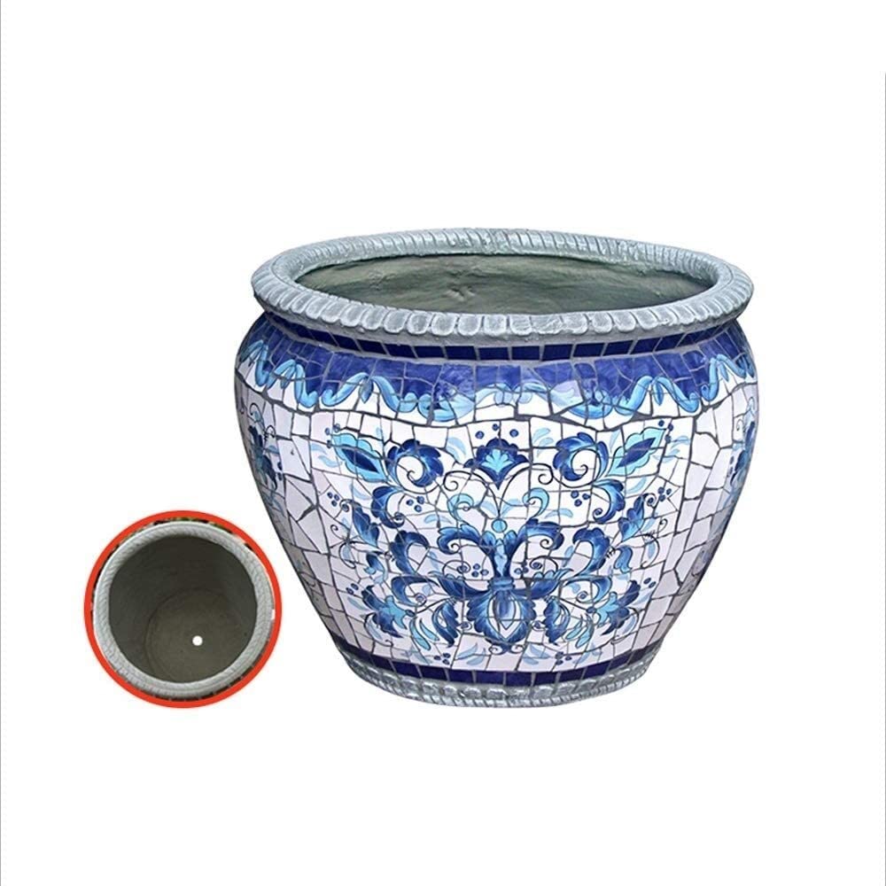 SnamicE Classical Pots Courtyard Hand- Painted Ceramic Large Flower Pot, Villa Outdoor Garden Decor Plant Pot, Corridor Aisle Home Balcony Terrace Landscape Container,C-51 * 39CM