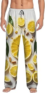 Pijama casual ligero amarillo con estampado de limón,Pijama con bolsillos,Pijama largo suave y cómodo