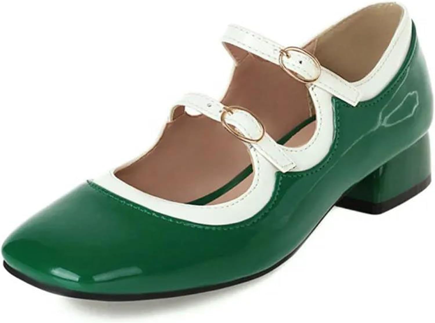 Women's Shoes Vintage-Inspired Square Toe Flats with A Low Block Heel and A Classic Buckle Strap for Everyday Casual Wear