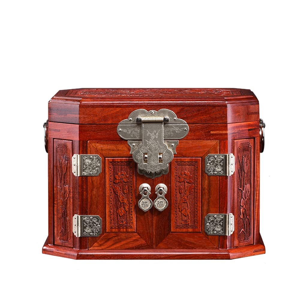 Lshtshf-ou Jewelry Box Red Rosewood Storage Wooden Multi-Layer Household Mahogany Organizer(Red)