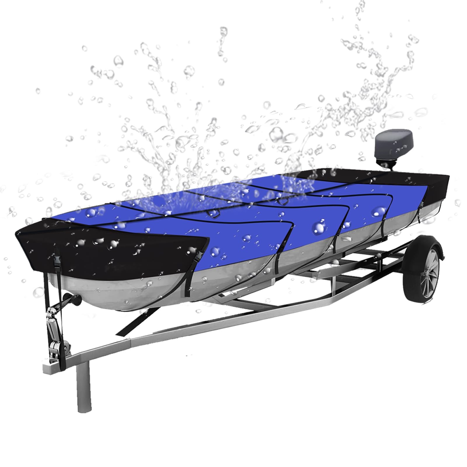 Jon Boat Covers 14-16ft Heavy Duty Waterproof 420D Marine Grade UV Resistant, Fits 14ft Long and Beam Width up to 75 inches, Blue(14-16FT)