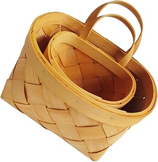 2pcs Woven Wall Hanging Baskets for Storage, Small and Large Farmhouse Style Wood Chip Wall Baskets, Kitchen Garlic and Vegetable Organizer, Rustic Home Storage Solution