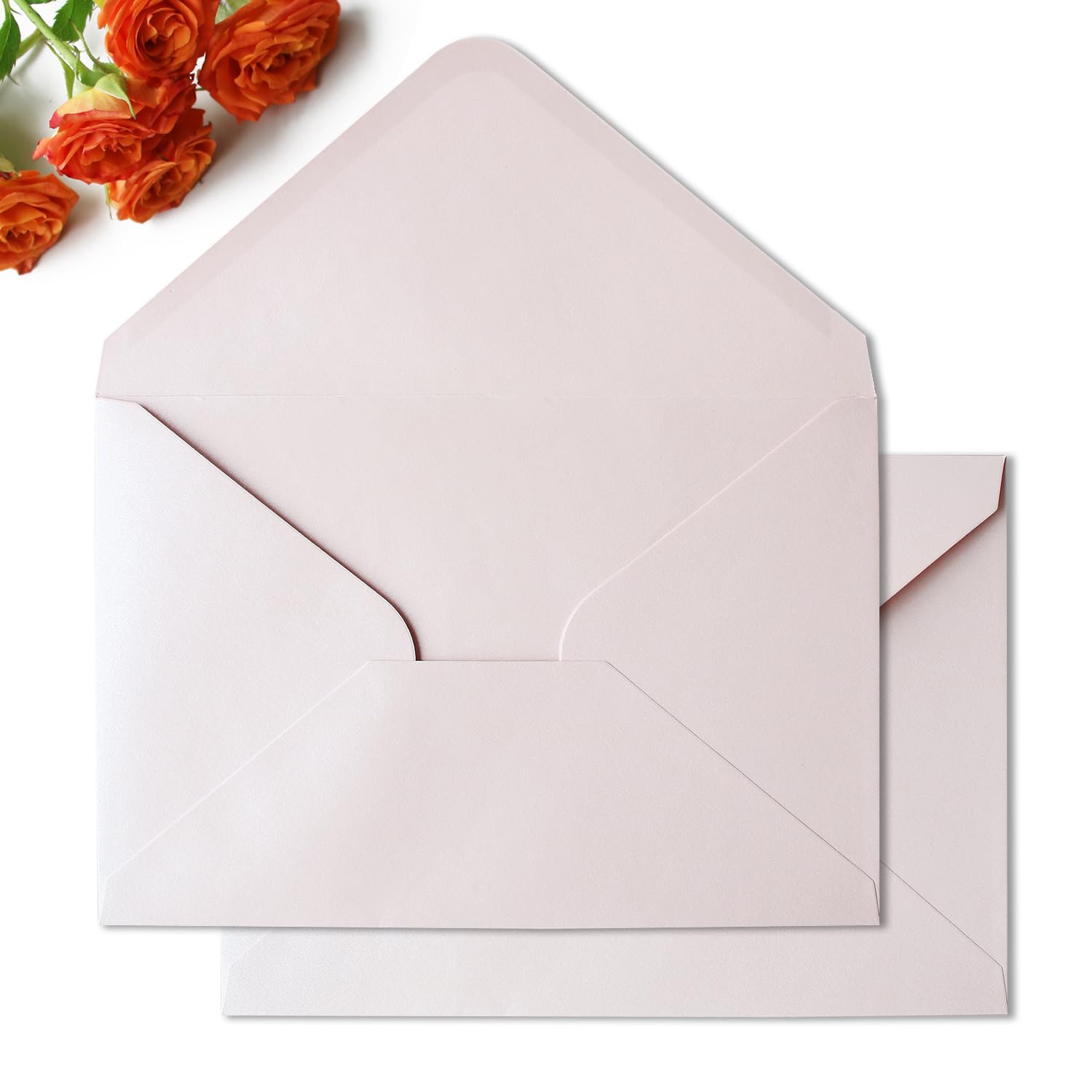 KUCHYNEE 50PCS A7 Pearl Blush Pink Envelopes, 5x7'' Self Seal Envelopes Perfect for Weddings invitation, Birthday, Photos, Acrylic invitation,
