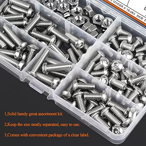 Image of HELIFOUNER 120 Pieces 5 Sizes 304 Stainless Steel 1 /4-20 x 3 /8 inch 1 /2 inch 5 /8 inch 3 /4 inch 1 inch UNC Thread Hex Button Head Cap Bolts Kit