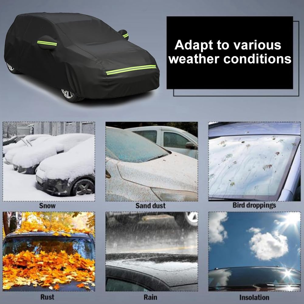 JSCARLIFE Half Car Cover Waterdicht, Voorruit Sneeuwbedekking Waterdicht/ Winddicht/Stofdicht/Voorruit Cover Sneeuw Winter Zomer, Compact en Middelgrote SUV's, Bescherm uw voorruit en Dak