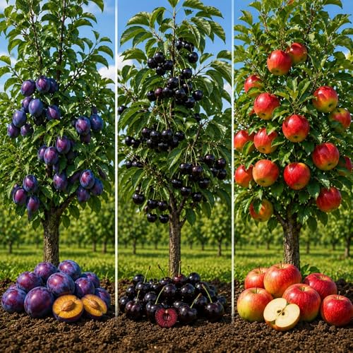 6 Live Fruit Trees – Backyard Orchard Starter Bundle – 2 App...
