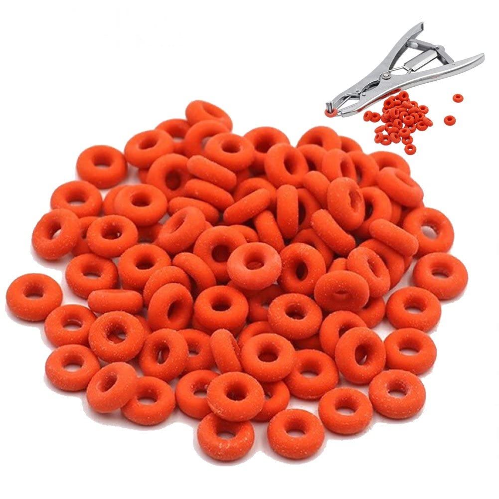 Sslvya 100 Pcs Rubber Castration Bands Castration Rings, Castrating Bander Tool for Animals Livestock Pig Cow Goats Banding Tools