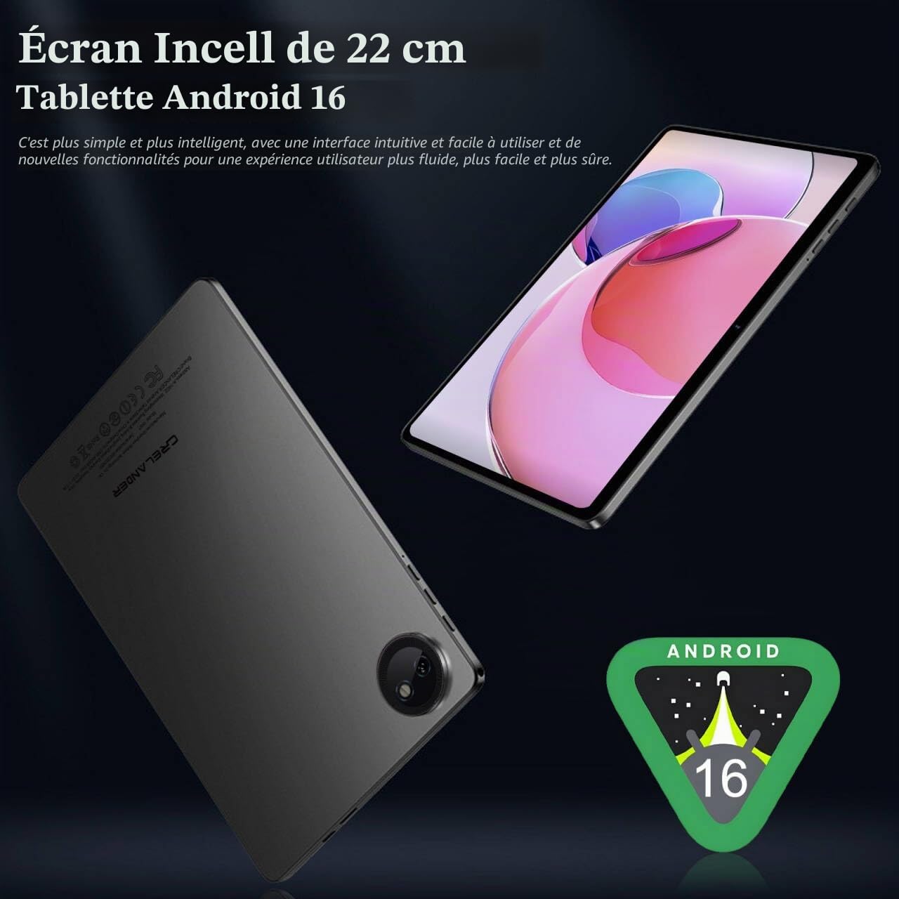 Crelander tablette Android de 8,7 pouces 16 (3+3+10) GB+128 GB Android avec écran HD IPS 1340x800, 5MP+13MP, batterie 5000mAh, Bluetooth/WiFi, petite tablette Android avec étui (version mise à jour)